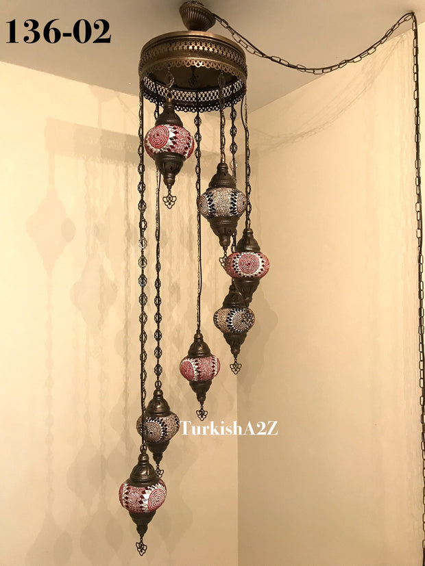 Turkish Mosaic Chandelier with 7 Medium - BALL(Swag Cable Option),ID: 136 - TurkishLights.NET