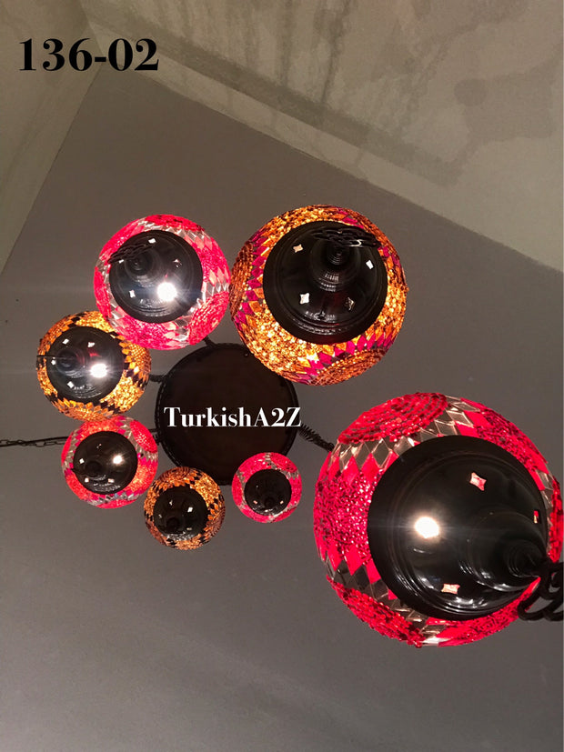 Turkish Mosaic Chandelier with 7 Medium - BALL(Swag Cable Option),ID: 136 - TurkishLights.NET