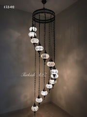 Turkish Mosaic Chandelier with 13 Large Globes (water drop model) , ID:152 - TurkishLights.NET