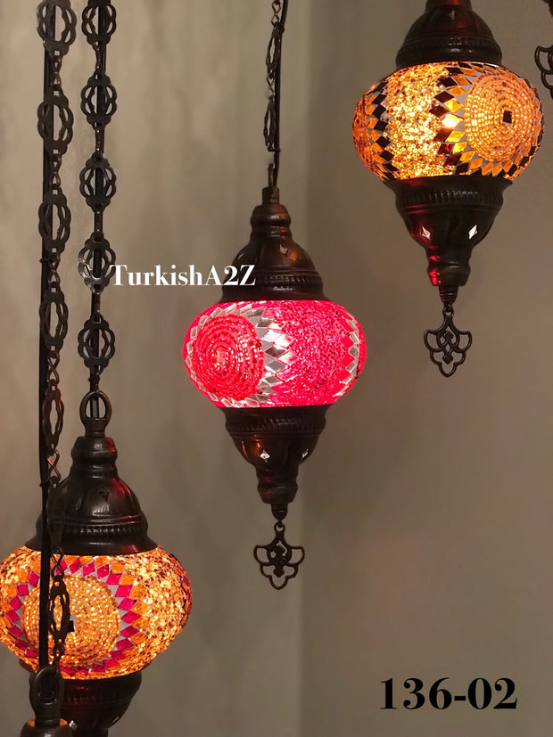 Turkish Mosaic Chandelier with 7 Medium - BALL(Swag Cable Option),ID: 136 - TurkishLights.NET