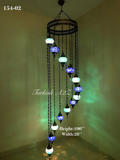 Turkish Mosaic Chandelier with 13  MEDIUM GLOBES, ID:154 - TurkishLights.NET