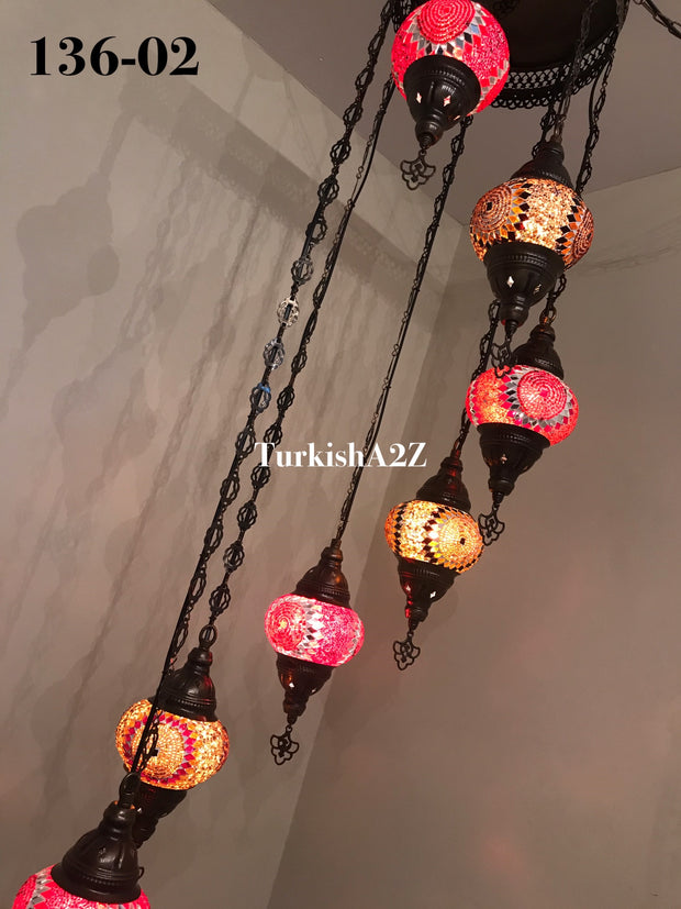 Turkish Mosaic Chandelier with 7 Medium - BALL(Swag Cable Option),ID: 136 - TurkishLights.NET