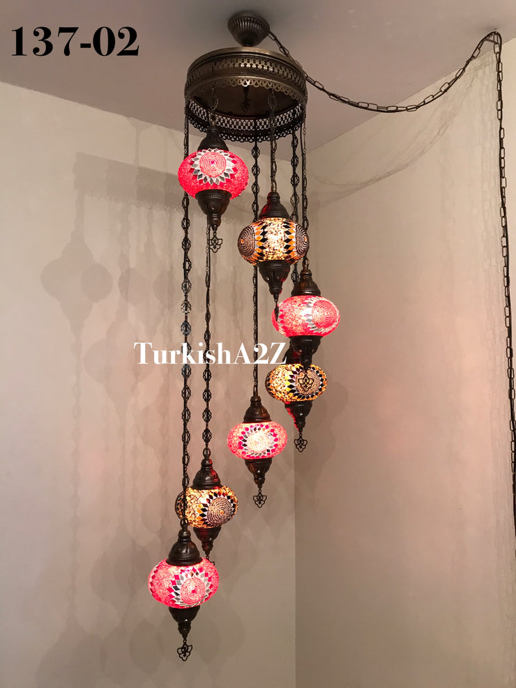 Turkish Mosaic Chandelier with 7 Large- BALL (Swag cable option),ID: 137 - TurkishLights.NET