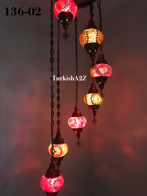 Turkish Mosaic Chandelier with 7 Medium - BALL(Swag Cable Option),ID: 136 - TurkishLights.NET