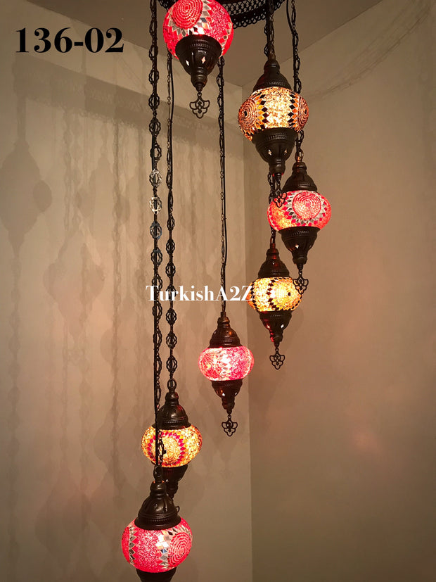 Turkish Mosaic Chandelier with 7 Medium - BALL(Swag Cable Option),ID: 136 - TurkishLights.NET