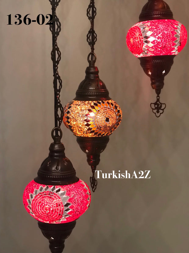 Turkish Mosaic Chandelier with 7 Medium - BALL(Swag Cable Option),ID: 136 - TurkishLights.NET