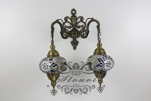 Turkish Mosaic Double Wall Sconce, With Large Globes - TurkishLights.NET