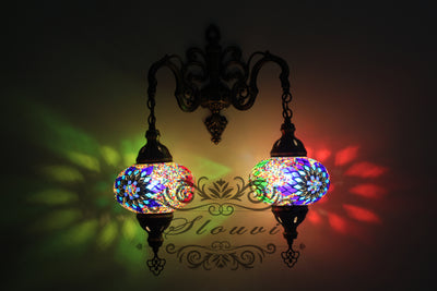 Turkish Mosaic Double Wall Sconce, With Large Globes - TurkishLights.NET