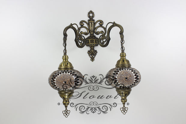 Turkish Mosaic Double Wall Sconce, With Large Globes - TurkishLights.NET