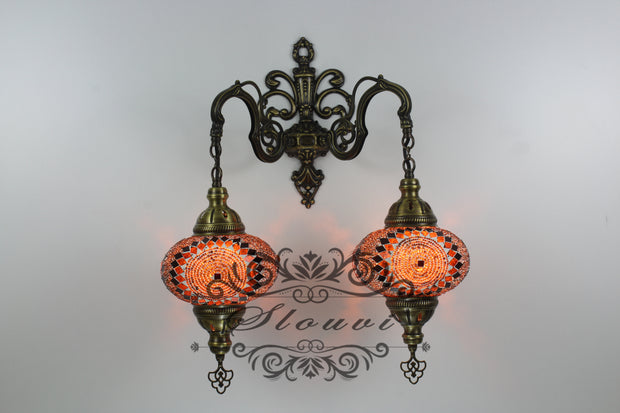 Turkish Mosaic Double Wall Sconce, With Large Globes - TurkishLights.NET