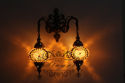 Turkish Mosaic Double Wall Sconce, With Large Globes - TurkishLights.NET