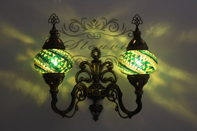 Turkish Mosaic Double Wall Sconce, With Medium Globes, Upward - TurkishLights.NET