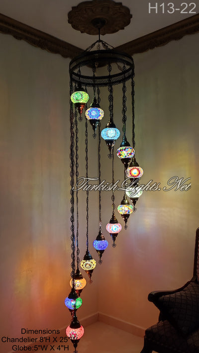 13 (M) BALL TURKISH WATER DROP MOSAIC CHANDELIER WİTH MEDIUM GLOBES H11-22