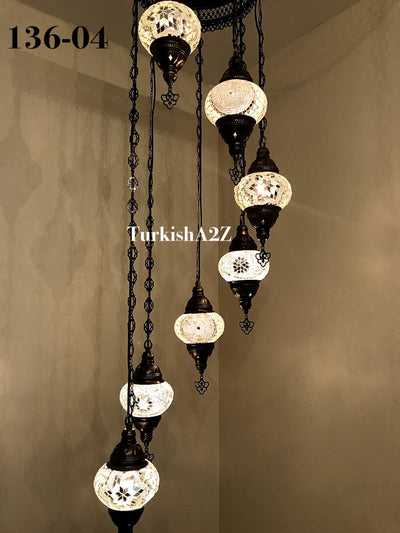 Turkish Mosaic Chandelier with 7 Medium - BALL(Swag Cable Option),ID: 136 - TurkishLights.NET