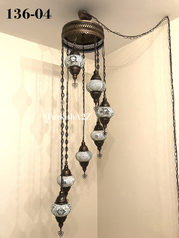 Turkish Mosaic Chandelier with 7 Medium - BALL(Swag Cable Option),ID: 136 - TurkishLights.NET