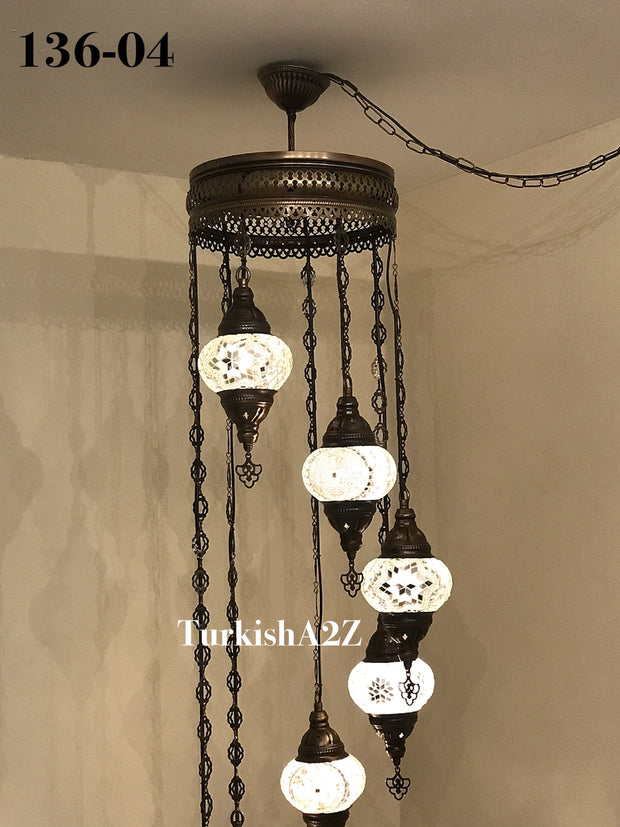 Turkish Mosaic Chandelier with 7 Medium - BALL(Swag Cable Option),ID: 136 - TurkishLights.NET