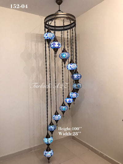 Turkish Mosaic Chandelier with 13 Large Globes (water drop model) , ID:152 - TurkishLights.NET