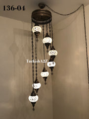 Turkish Mosaic Chandelier with 7 Medium - BALL(Swag Cable Option),ID: 136 - TurkishLights.NET