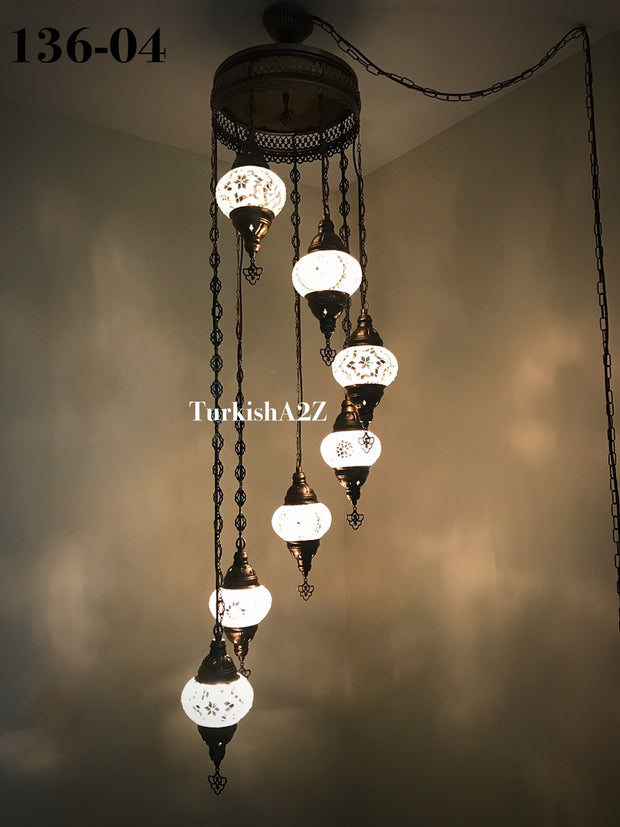 Turkish Mosaic Chandelier with 7 Medium - BALL(Swag Cable Option),ID: 136 - TurkishLights.NET