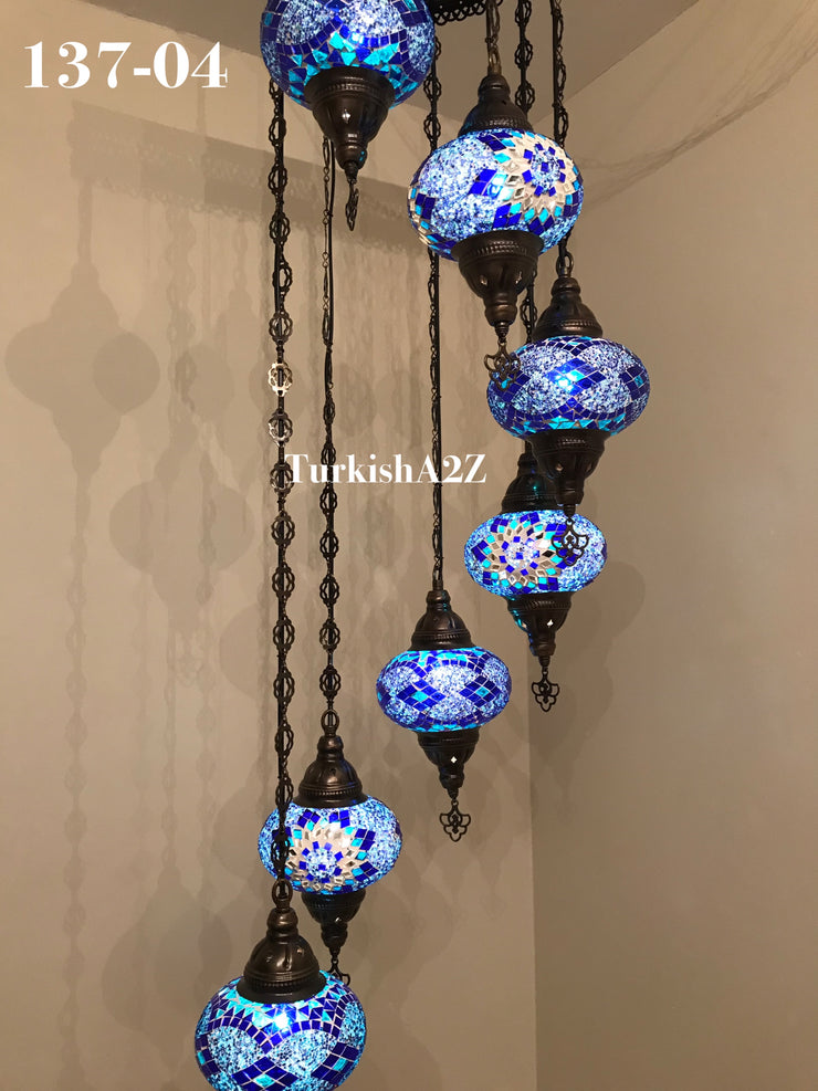 Turkish Mosaic Chandelier with 7 Large- BALL (Swag cable option),ID: 137 - TurkishLights.NET