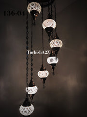 Turkish Mosaic Chandelier with 7 Medium - BALL(Swag Cable Option),ID: 136 - TurkishLights.NET