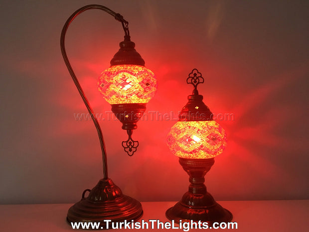 MOSAIC SWAN NECK AND TABLE LAMP SET, MEDIUM GLOBE - TurkishLights.NET