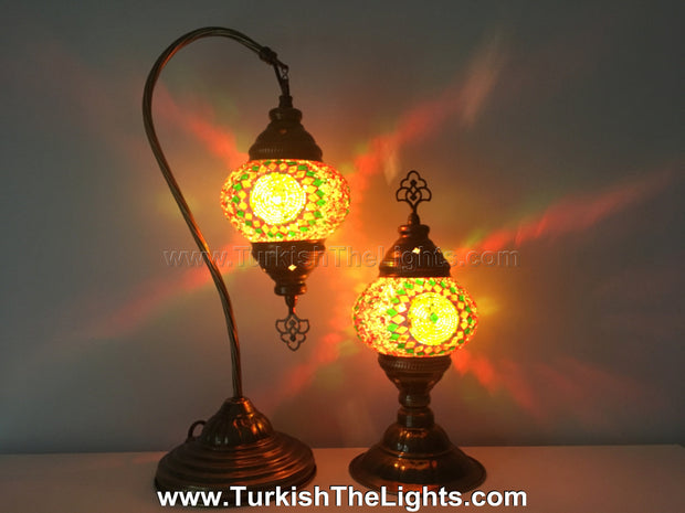 MOSAIC SWAN NECK AND TABLE LAMP SET, MEDIUM GLOBE - TurkishLights.NET