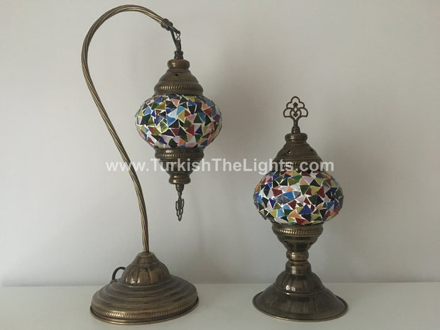 MOSAIC SWAN NECK AND TABLE LAMP SET, MEDIUM GLOBE - TurkishLights.NET