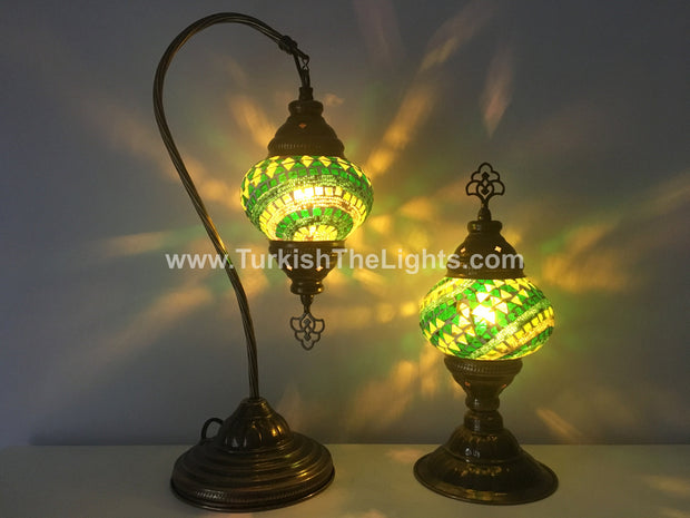 MOSAIC SWAN NECK AND TABLE LAMP SET, MEDIUM GLOBE - TurkishLights.NET