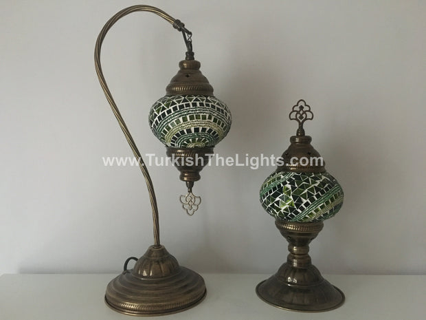 MOSAIC SWAN NECK AND TABLE LAMP SET, MEDIUM GLOBE - TurkishLights.NET