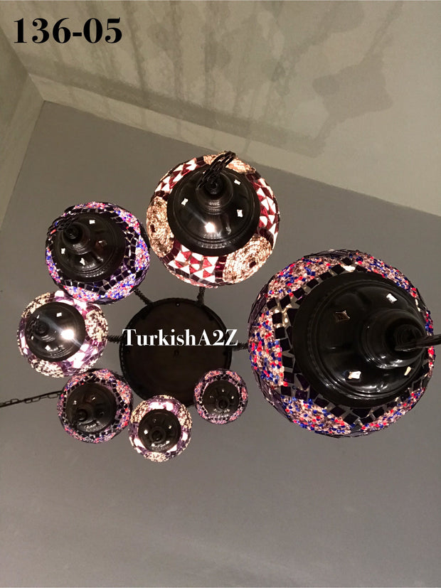 Turkish Mosaic Chandelier with 7 Medium - BALL(Swag Cable Option),ID: 136 - TurkishLights.NET