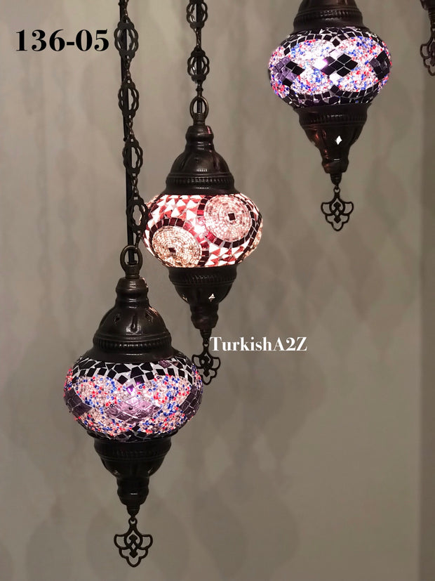 Turkish Mosaic Chandelier with 7 Medium - BALL(Swag Cable Option),ID: 136 - TurkishLights.NET