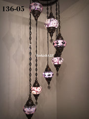 Turkish Mosaic Chandelier with 7 Medium - BALL(Swag Cable Option),ID: 136 - TurkishLights.NET