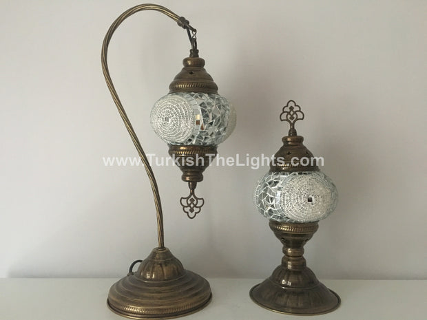 MOSAIC SWAN NECK AND TABLE LAMP SET, MEDIUM GLOBE - TurkishLights.NET