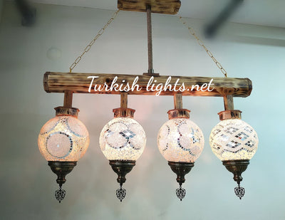 Wooden Kitchen Island Pendant With 4 Globes, ID:200 - TurkishLights.NET