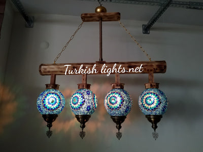 Wooden Kitchen Island Pendant With 4 Globes, ID:200 - TurkishLights.NET