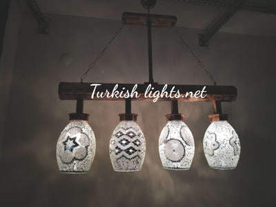 Wooden Kitchen Island Pendant With 4 Globes, ID:201 - TurkishLights.NET