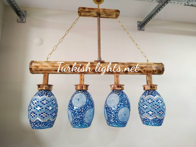 Wooden Kitchen Island Pendant With 4 Globes, ID:201 - TurkishLights.NET