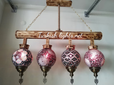 Wooden Kitchen Island Pendant With 4 Globes, ID:200 - TurkishLights.NET