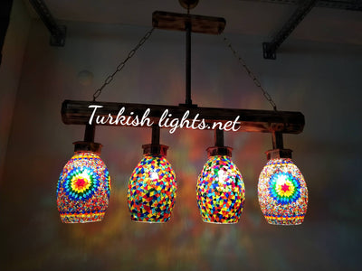 Wooden Kitchen Island Pendant With 4 Globes, ID:201 - TurkishLights.NET