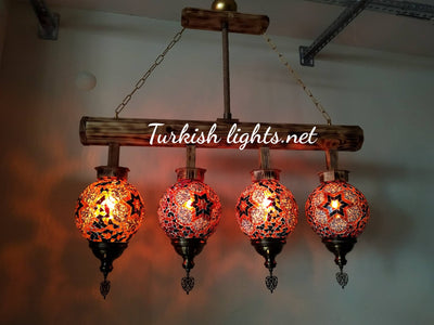 Wooden Kitchen Island Pendant With 4 Globes, ID:200 - TurkishLights.NET