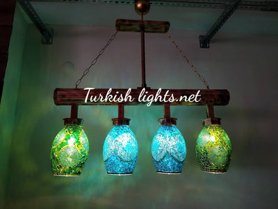 Wooden Kitchen Island Pendant With 4 Globes, ID:201 - TurkishLights.NET