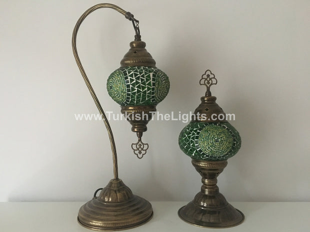 MOSAIC SWAN NECK AND TABLE LAMP SET, MEDIUM GLOBE - TurkishLights.NET