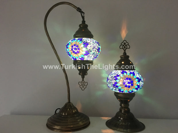 MOSAIC SWAN NECK AND TABLE LAMP SET, MEDIUM GLOBE - TurkishLights.NET