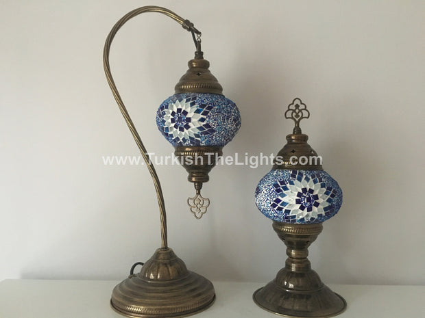 MOSAIC SWAN NECK AND TABLE LAMP SET, MEDIUM GLOBE - TurkishLights.NET