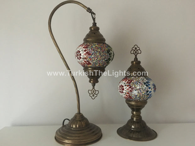 MOSAIC SWAN NECK AND TABLE LAMP SET, MEDIUM GLOBE - TurkishLights.NET