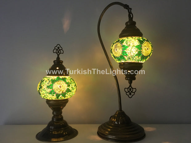 MOSAIC SWAN NECK AND TABLE LAMP SET, MEDIUM GLOBE - TurkishLights.NET