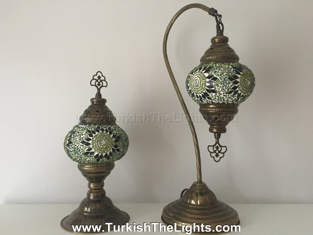 MOSAIC SWAN NECK AND TABLE LAMP SET, MEDIUM GLOBE - TurkishLights.NET