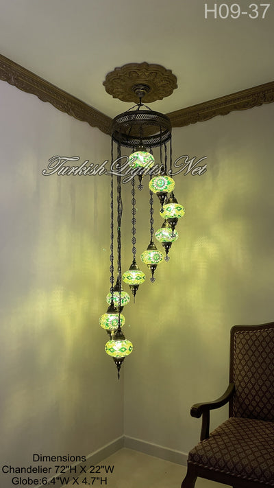 9 (L) BALL TURKISH WATER DROP MOSAIC CHANDELIER WİTH LARGE GLOBES H09-37