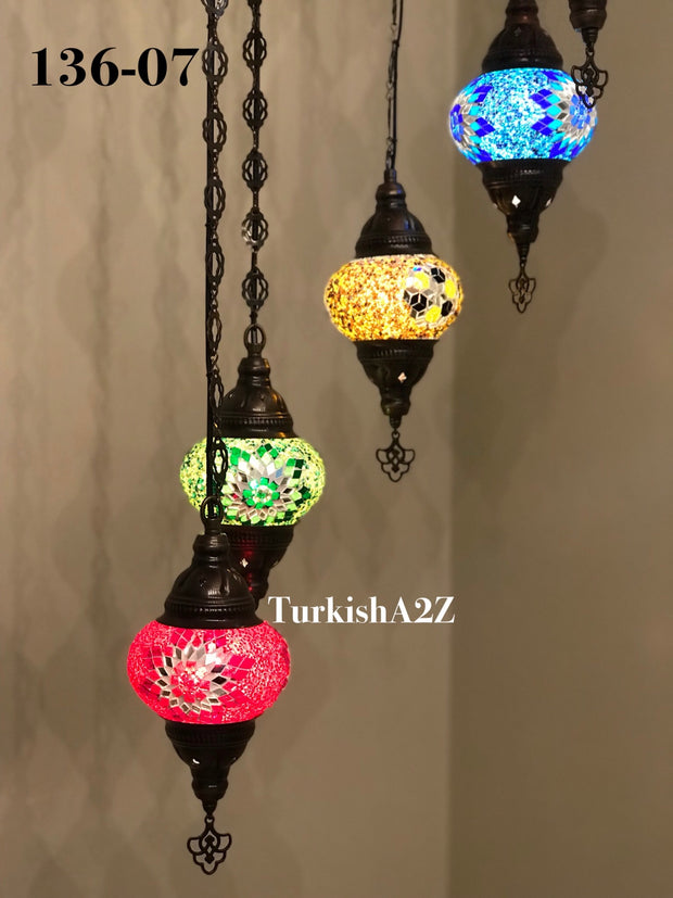 Turkish Mosaic Chandelier with 7 Medium - BALL(Swag Cable Option),ID: 136 - TurkishLights.NET